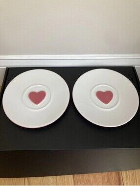 Starbucks Pink White Heart Saucer Plate Set of 2 Small Dessert 2005 Lot Ceramic